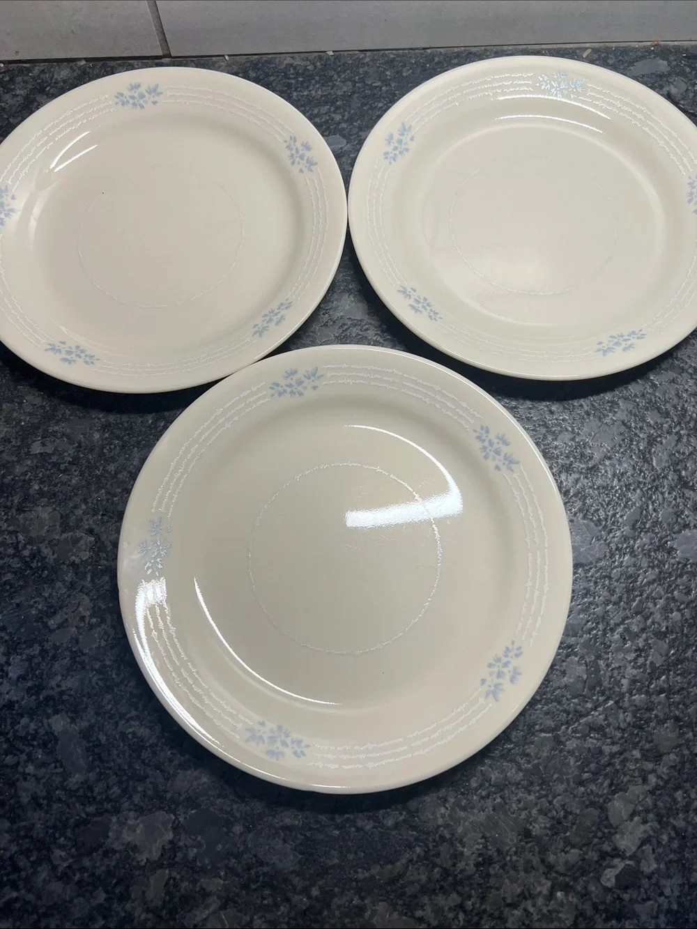 Corelle Lace Bouquet White Salad Plate with Light Blue Floral Trim set of 3